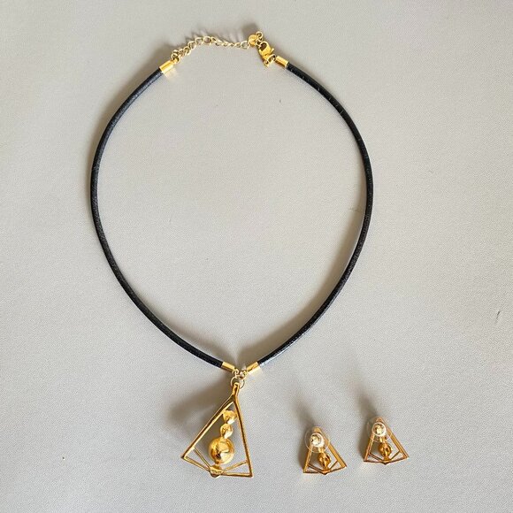 Butler Gold Crystal Triangle Necklace & Earring Set - Picture 5 of 10